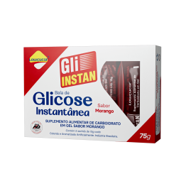 Gli-Instan Lowçucar Sabor MORANGO Glicose Instantânea display com 12 cartuchos de 5 unid de 15g