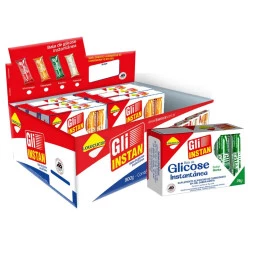 Gli-Instan Lowçucar Sabor MENTA Glicose Instantânea display com 12 cartuchos de 5 unid de 15g