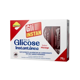 Gli-Instan Lowçucar Sabor MORANGO Glicose Instantânea display com 12 cartuchos de 5 unid de 15g
